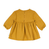 Bla Bla Bla jurk lange mouwen oker achterkant 3 knopen gefronst elastiek