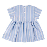 Bla Bla Bla jurk korte mouwen achterkant 3 knopen verticaal gestreept licht blauw wit
