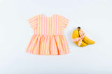 Bla Bla Bla jurk verticaal gestreept geel wit fel roze banaan met haarband