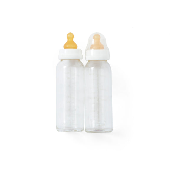 hevea glazen fles natuurlijk rubber speen wit BPA vrij 240 ml 2 stuks
