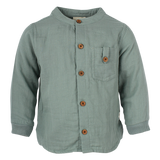 Hemd teal mint houten knopen borstzakken