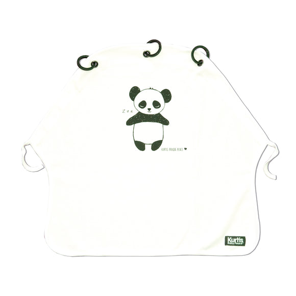 kurtis kinderwagengordijn wit zwart panda sterren ringen zzz organisch katoen