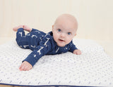 fresk pyjama zonder voet zak op buik lange mouwen wit donker blauw organische bio katoen baby deken gots