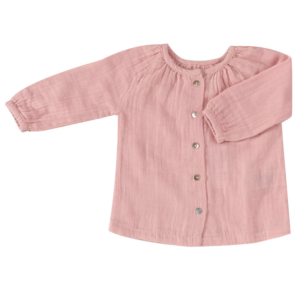 Pigeon Organics blouse tuniek hemd roze uni lange mouwen 5 knopen organische bio katoen gots
